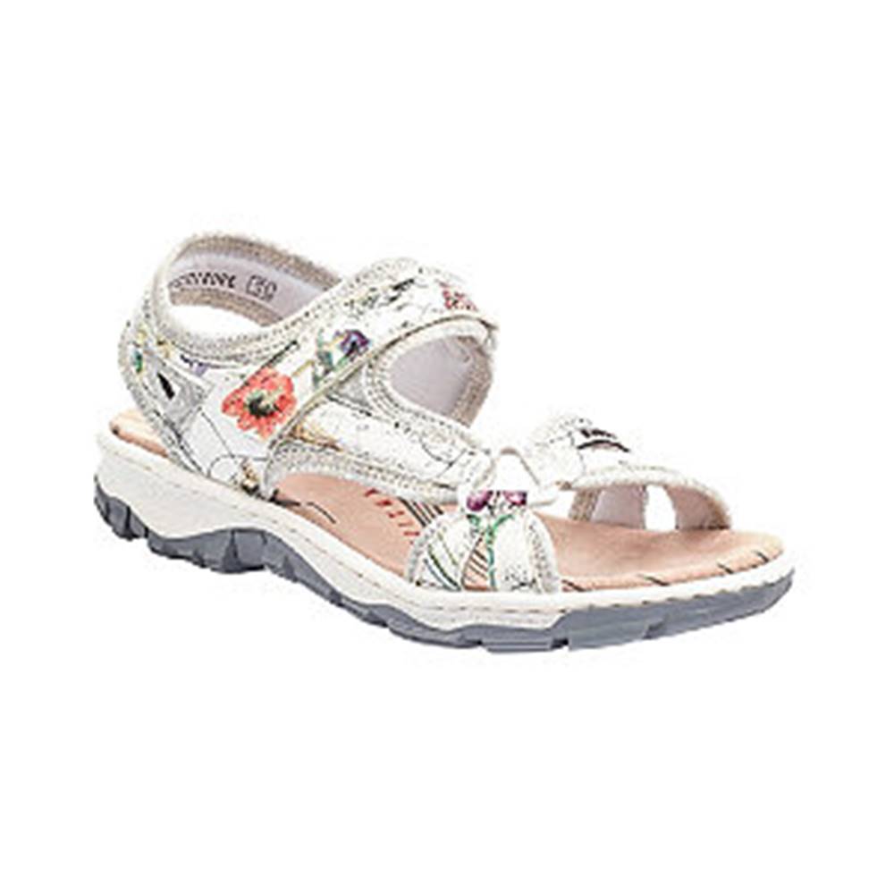Rieker Metalické strieborné komfortné sandále Rieker s kvetinovým vzorom